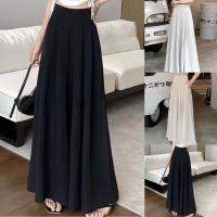 ราคา HOTWomen Elegant ขากว้างสบายๆพับกางเกง Draped หลวมกระโปรงเอวสูงกางเกง (55255396593)