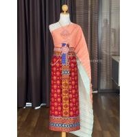 ราคา ชุดไทยโบราณ ชุดไทยสีส้ม ชุดไทยสไบจีบ ผ้าถุงหน้านาง (12580956873)
