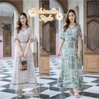 ราคา Maxi Dress Bohemian Style ชุดเดรสยาวผ้าสปันพิมพ์ลายสไตล์โบฮีเมียนใส่เที่ยวทะเล (23078054442)