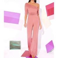 ราคา Asymmetrical Neck Ruched Detail Flare Leg Jumpsuit จั้มสูทออกงาน สวยจบในชุดเดียว จั้มสูทเปิดไหล่ จะมสูทผ้ายืดเปิดไหล่ (8543274522)