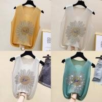 ราคา พร้อมส่ง เสื้อแขนกุดไหมพรม คอวี แต่งลายดอกไม้ปักตรงกลาง ผ้าวิ้งๆเล่นแสง ใส่แล้วไม่คันผ้านิ่มใส่สบาย (25524318197)