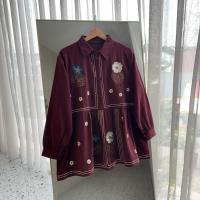 ราคา KEMEJA MYSHIRT เสื้อเชิ้ตผ้าลินินปักลาย | เสื้อท็อปลินินผู้หญิง | เสื้อลินิน (42462593842)