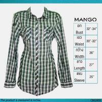 ราคา USED Mango - Green Plaid Shirt | เสื้อเชิ้ตสีเขียว สีขาว ลายสก็อต ลายดอก แขนยาว คอปก ทำงาน วินเทจ แท้ มือสอง (2311903123)