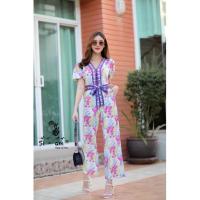 ราคา จั๊มสูทขายาว จั๊มกางเกงขายาว ลายดอก สีสวยมาก มาพร้อมสายผูกเอว งานป้าย si-am (11037340487)