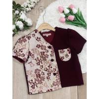 ราคา Z469 เสื้อทูโทนคอวีพื้นแดงแต่งผ้าแจ็คการ์ดลายดอกแดง (23956802920)