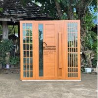 ราคา ชุดประตูหน้าบ้านไม้สักบานคู่ครึ่งกระจก พร้อมบานพ่วงข้างซ้ายขวา แถมมือจับ+วงกบ จัดส่งฟรี (42428174127)