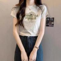 ราคา เสื้อยืดผู้หญิงแขนสั้น พิมพ์ลายพอดีตัว รอบคอกลม สีเทา ทำจากผ้าฝ้ายแท้ เทรนด์ใหม่ (56107559162)