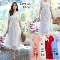 ราคา เดรสลูกไม้ขาว!!! M-6XL Maxi Dress เดรสสีขาวผ้าปักลายสวยหรู งานป้าย Love love (22262827889)