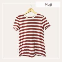 ราคา เสื้อยืดญี่ปุ่น สีขาวตัดลายสีน้ำตาลอมส้ม เนื้อผ้านุ่ม บางเบา แบรนด์ : Muji (22357440617)