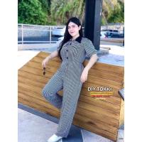 ราคา สาวอวบ ชุดจั้มสาวอวบ จั้มสูทขายาว จั้มสปอร์ตชิโนริ คอปก ลายชิโนริ อก 38 40 42 44 46 (6490268988)