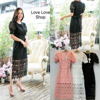 ราคา เดรสลูกไม้ดำ!!! M-L Maxi Dress เดรสดำงานปักแขนตุ๊กตาผูกเอว งานป้าย Love Love (12240516532)