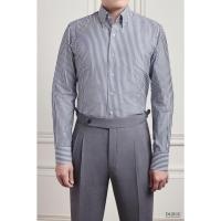 ราคา Navy & White Hidden Button-Down Spread Collar Stipe 0.3cm Cotton Silk Shirt - เชิ้ตลายทางสีกรมสลับขาวปกป้านแบบซ่อนกระดุม (53256994486)