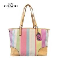 ราคา Coach Hamptons Multicolors Canvas Stipe Tote Bag กระเป๋าสะพายไหล่ (55559017943)