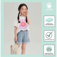 ราคา ชุดเซ็ทสําหรับเด็กผู้หญิง-กางเกงยีนส์ขาสั้นเสื้อผ้าฝ้ายพิมพ์ลายดอกไม้ 9/14 (51089) (44458828184)