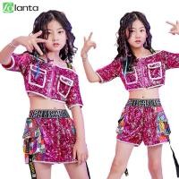 ราคา LY Lolanta 2Pcs Kids Glitter Purple-Red Sequin Crop Tops Shorts Set Children's Jazz Dance Street Da (40704370986)