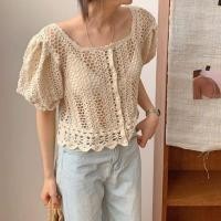 ราคา เสื้อสีครีมถักโครเชต์ทั้งตัว​ แขนตุ๊กตาชายเสื้อถักหยักๆ​ ใส่กับอะไรก็น่ารัก​ (6037267295)