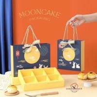 ราคา กล่องขนมไหว้พระจันทร์ 4,6 ช่อง น้ำเงิน-ทอง แพค 5 ใบ / Moon cake box กล่องแบ่งช่อง หูหิ้ว evergreen (22254205612)