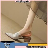 ราคา รองเท้าส้นกลาง หัวแหลม ระบายอากาศ ส้นหนา มีสายรัดข้อเท้า สําหรับผู้หญิง (54809145804)