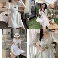 ราคา PattyHandiwork เดรสสีขาว เดรสสีครีม เดรสขาวออกงาน มีหลายแบบ แขนจั๊ม ติดโบว์สีสวย เดรสลายดอก (13812276699)