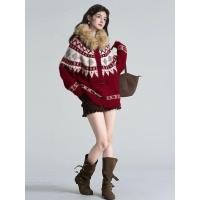 ราคา Ledo Phil Island Red Fur Collar Jacket ผู้หญิงฤดูใบไม้ร่วงฤดูหนาวขนาดเล็กหลวมหนา Warm ถักเสื้อสเวตเตอร์ถัก p (56906780827)