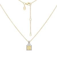 ราคา Merii สร้อยคอพร้อมจี้เงินชุบทองประดับ Citrine Nanocrystal ทรง Princess Cut ล้อมเพชร CZ (46458204796)