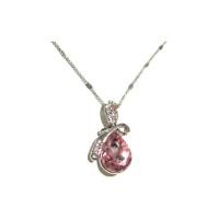 ราคา TANITTgems สร้อยคอประดับจี้ คริสตัลออสเตรียสีชมพูอ่อนทรงหยดน้ำ -White Gold (216729145)
