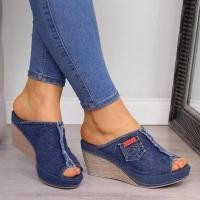 ราคา 40-4 Denim หนา-Soled แพลตฟอร์มกันน้ํา Wedge Heel รองเท้าแตะปากปลารองเท้าแตะ X2 (46409098428)