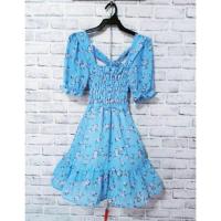 ราคา มินิเดรสผ้าชีฟอง สม็อคอก สีฟ้าลายดอก (4933201083)