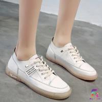 ราคา F2 พร้อมส่ง รองเท้าผ้าใบหนังนิ่ม ปลอยมน ขอบพื้นยาง สีขาวครีม รองเท้าผ้าใบแฟชั่น (189) (14706196918)