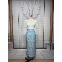ราคา (l,xl) ชุดไทย ชุดไทยประยุกต์ เสื้อลูกไม้+กระโปรงยาว สีฟ้า งานป้าย chalita (28526312727)