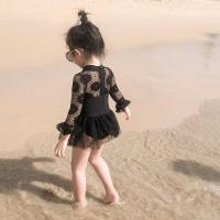 ราคา ชุดว่ายน้ำเด็กผู้หญิงฤดูร้อนสไตล์ใหม่เด็กผู้หญิงสไตล์เกาหลีลูกไม้สีดำชุดว่ายน้ำวันพีชหมวกว่ายน้ำวัน (24739375970)