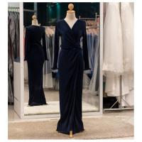 ราคา ชุดราตรียาว มีแขนยาว ชุดไปงานแต่งงานกลางวัน กลางคืน ชุดราตรีคนอ้วน ใส่สวย พร้อมส่ง PFL096-DBL น้ำเงิน (22382011364)