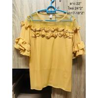 ราคา เสื้อสีเหลือง แขนสั้น ไหล่ซีทรู ใส่สะบาย ออกงานได้ สำหรับผู้หญิง (40520124227)