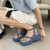 ราคา พร้อมส่ง รองเท้าส้นสูงสายรัด สียีนส์เดนิมฟ้า ไซส์ 40 ของใหม่ (28809109188)