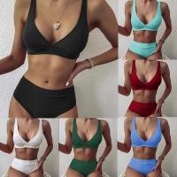ราคา ชุดเล่นน้ํา บีกี้นี่ V-neck high waist bikini ชุดว่ายน้ำสตรีแบบแยกชิ้นผ้าคอวีสไตล์ยุโรปและอเมริกา (56009068013)