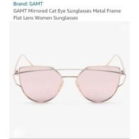 ราคา แว่นกันแดด GAMT Mirrored Cat Eye Sunglasses Metal Frame Flat Lens Women Sunglasses USA100% 57mm. (260865608)
