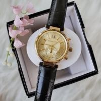 ราคา MICHAEL KORS Sawyer Champagne Dial Black Leather Ladies Watch Mk2433 (1672743887)