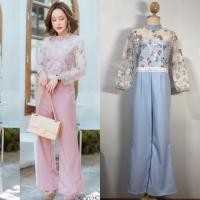 ราคา จั๊มสูทขายาวสีฟ้า ผ้าแก้วงานปักดอกไม้ จั๊มออกงาน จั๊มไปงานแต่ง (2499950971)