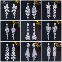 ราคา SEQUITO เจ้าสาวงานแต่งงาน Cubic Zirconia เพชรคริสตัล Long Drop Dangle ต่างหูผู้หญิงเงินสีเครื่องประดับ E613 (58108759274)