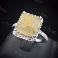 ราคา แหวนแก้วไหมทอง ล้อมเพชร แหวนเงินแท้ ชุบทองคำขาว แก้วไหมทองแท้ YTG-11677 (56108190446)