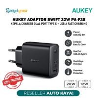 ราคา AUKEY Swift Adapter Charger Head 32W Dual Port Type C + USB A PD 3.0 Fast Charging PA-F3S Wall Charger Travel (42955738739)