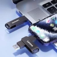 ราคา Lenovo 2-in-1 หมุน Type C โลหะ U Disk 8GB 16GB 32GB 64GB 128GB 2TB Comupter ความเร็วสูงแฟลชไดรฟ์ Stick (55352799738)