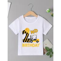 ราคา 2nd Birthday Boys Construction Vehicle Print Summer Crew Neck Short Sleeve Casual T-Shirt Top (40080456460)