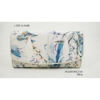 ราคา L 037-11-0198 กระเป๋าหนังปลากระเบนสามพับ ปลา 2 ตัว พิมพ์ลายดอกไม้ ซับสีครีม (2359106926)