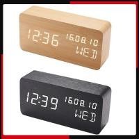 ราคา LED Digital Alarm Clocks Desk Wooden Alarm Clock with Voice Control Date Temperature Adjustable 3 Brightness Display (52751628208)