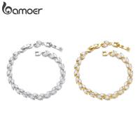 ราคา BAMOER สร้อยข้อมือบามอส ยุโรป-สไตล์อเมริกันทองแดงชุบทองสีขาวใบมะกอกของขวัญสําหรับผู้หญิง (26660403834)