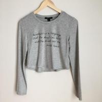 ราคา Forever21 เสื้อแขนยาว สีเทา ครอป ผ้านิ่มมาก sizeS อก34” ยาว16” ราคา 250 บาท (1401998195)