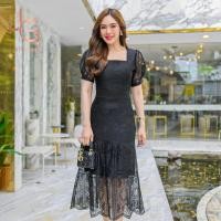 ราคา ชุดเดรสสีดำชุดสีดำ เดรสดำ ชุดลูกไม้สีดำ ชุดดำงานศพ เดรสใส่ออกงาน ชุดสวยราคาถูก พร้อมส่ง มีไซส์ S M L XL (43425825198)