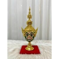 ราคา หัวโขน ทศกัณฐ์ (หน้าทอง) งานเรซิ่น ปิดทองเค พร้อมฐานปิดทอง งานสวย ของที่ระลึก ของตกแต่งบ้าน ของขวัญ khon mask (45351975515)