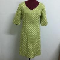 ราคา เดรสมือสอง เดรสสีเขียว ลายจุดขาว ผ้าลินิน พร้อมส่ง (12752598935)